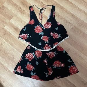Black/Red Rose Patterned Romper